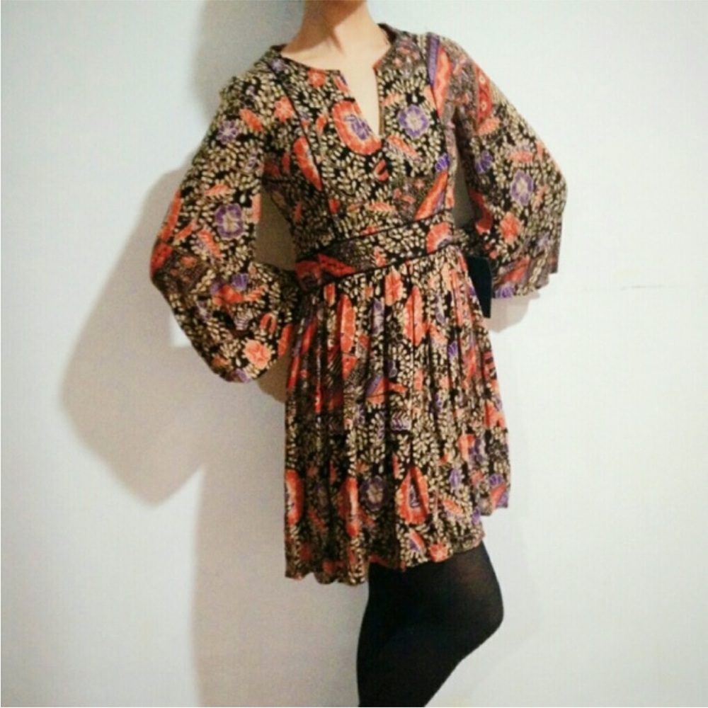 Zara Trafaluc Boho Gypsy Babydoll Quilted Mini Dress size S